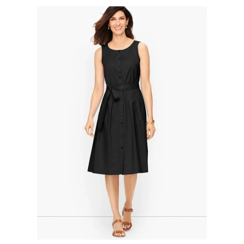 Talbots Popline Fit & Flare Dress 16 Sleeveless Midi‎ Black Rockabilly 50s 50s